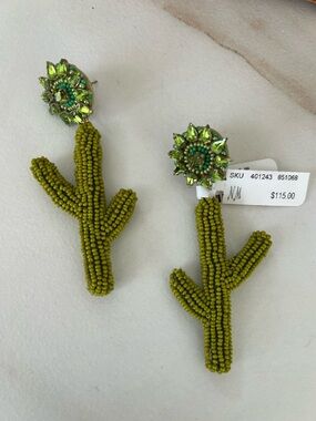 Beaded Green Cactus Drop Earrings by Neiman Marcus